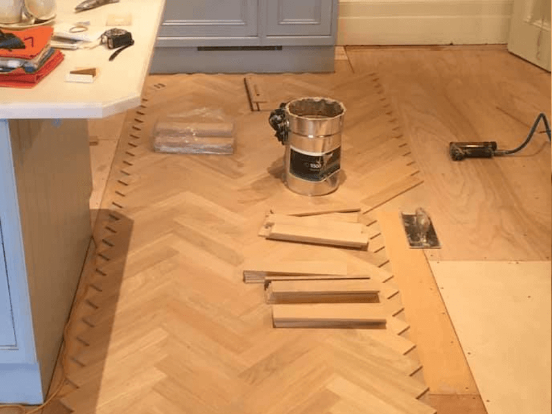 parquet flooring being glued