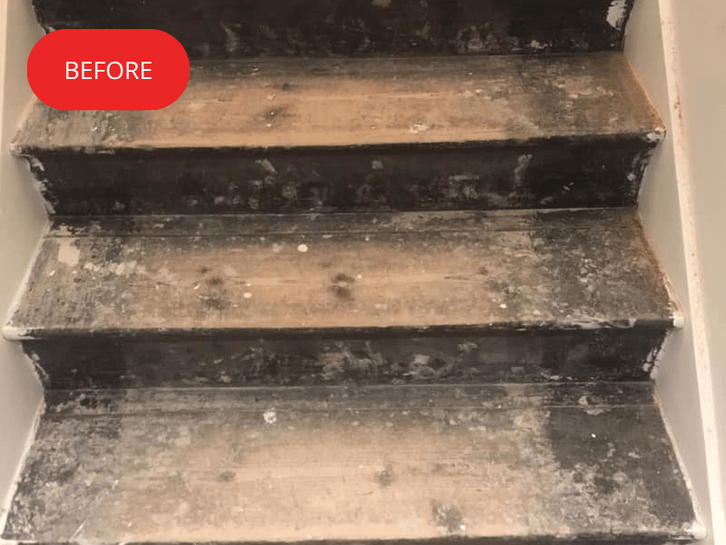 Old damaged stairs in need of sanding and restoring